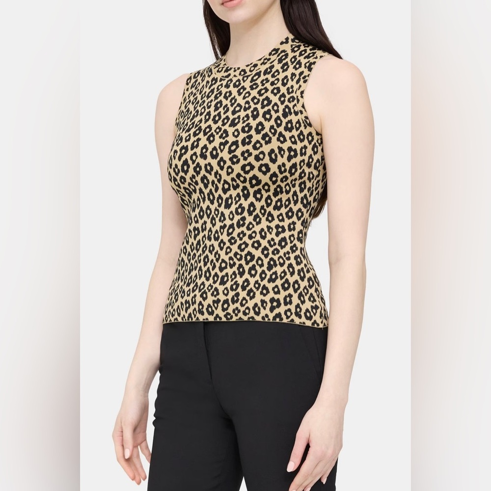 Theory Shell Top Knit Tan Khaki/black Glossed Leopard